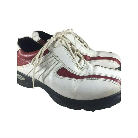Ecco Womens Golf Shoes US Size 5 UK Size 36 White And Red Leather Bicycle Toe - Picture 2 of 8